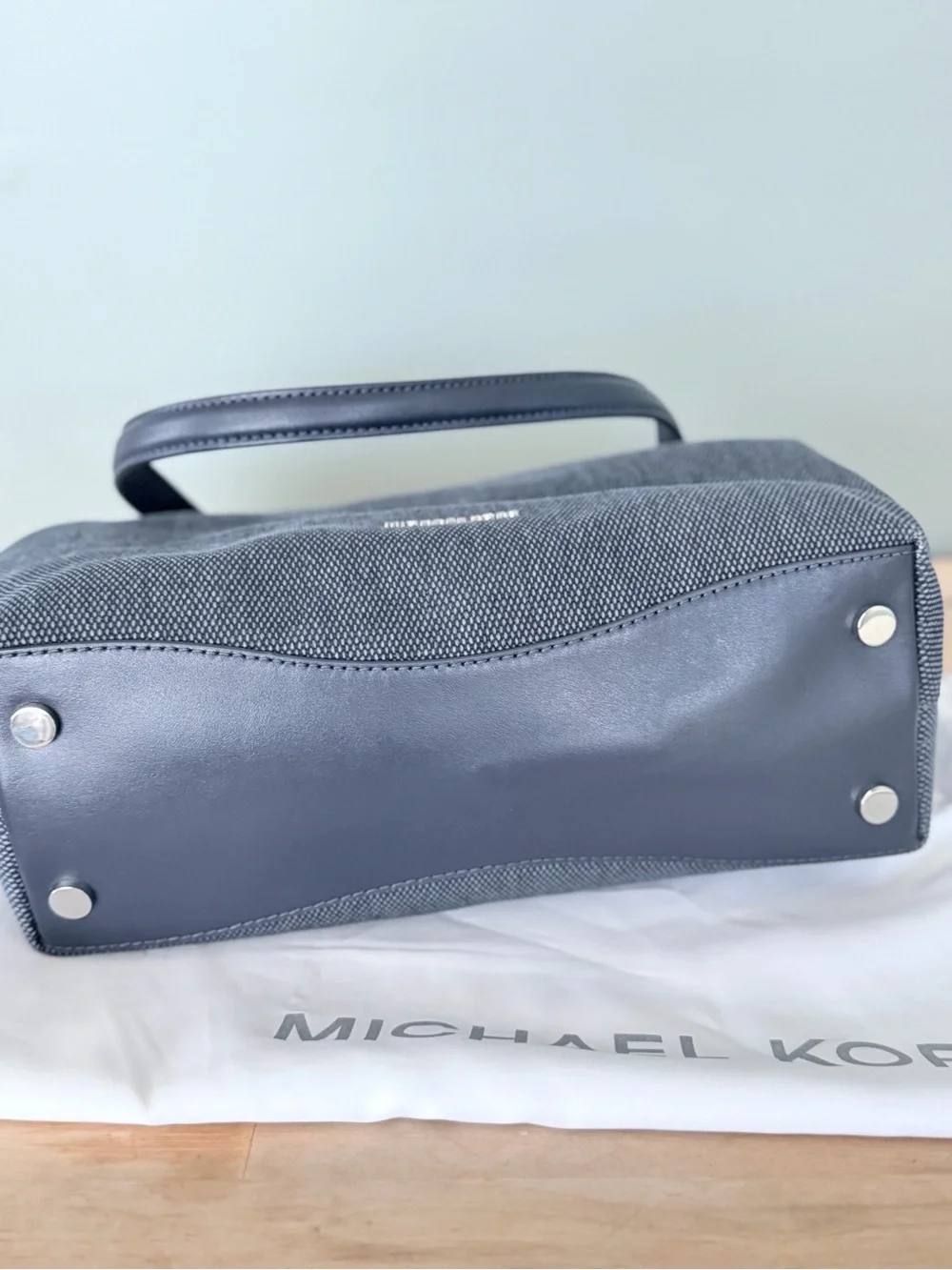 Michael Kors Navy Textured Fabric Shoulder Bag with Silver Hardware